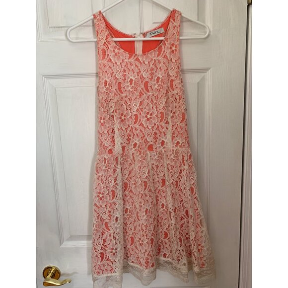 Pinky Sleeveless Womens Mini Dress Small Ivory Lace Overlay Coral Lining - Picture 1 of 7